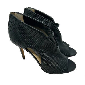 Jimmy Choo Perforated Black Leather Open Toe Heels Size 38 US 8‎
